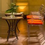 Bistrô Baixo Base Bambu  Ferro Cinza com Tampo Espelho Friso Dourado