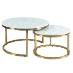 Mesa Dubai Centro Ouro com Tampo Mármore Bege - Grande