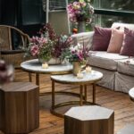 Mesa Dubai  Centro Ouro com Tampo Mármore Branco - Grande