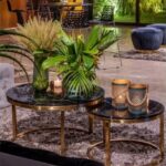 Mesa Dubai Centro Ouro com Tampo Mármore Preto - Grande