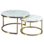 Mesa Dubai Centro Ouro com Tampo Mármore Branco - Pequena