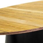 Mesa Design Oval com Base Preta e Tampo em Madeira de Demolição