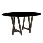 Tampo de Vidro Preto com Base Cavalete Ferro Dourado Envelhecido