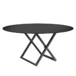 Tampo de Vidro Preto com Base "X" Ferro Dourado Envelhecido