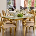 Mesa Dubai 1/4 Dourada com Vidro Branco