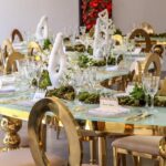 Mesa Dubai 1/4 Dourada com Vidro Branco