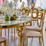 Mesa Dubai 1/4 Dourada com Vidro Branco