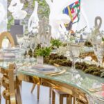 Mesa Dubai 1/4 Dourada com Vidro Branco