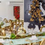 Mesa Dubai 1/4 Dourada com Vidro Branco