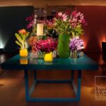 Tampo Vênus com Vidros e Centro de Espelho com Base Bambu Ferro Branca