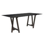 Tampo de Vidro Preto com Base Cavalete Ferro Dourado Envelhecido