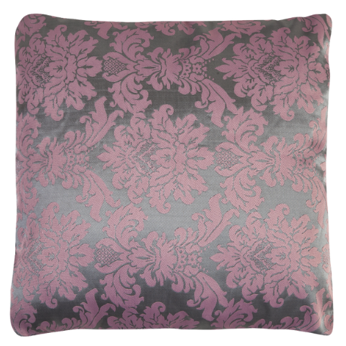 Almofada Adamascado Floral Prata com Rosa Bois de 0.40l X 0.40p