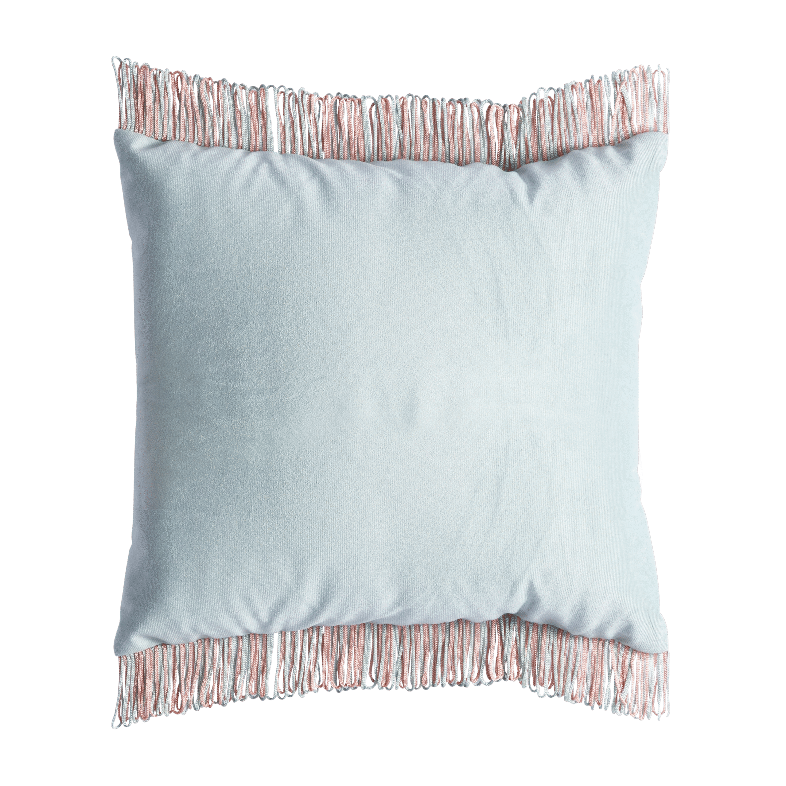 Almofada Veludo Inca Verde Agua 0.40l X 0.40p (Com Franjas Laterais Mescladas)