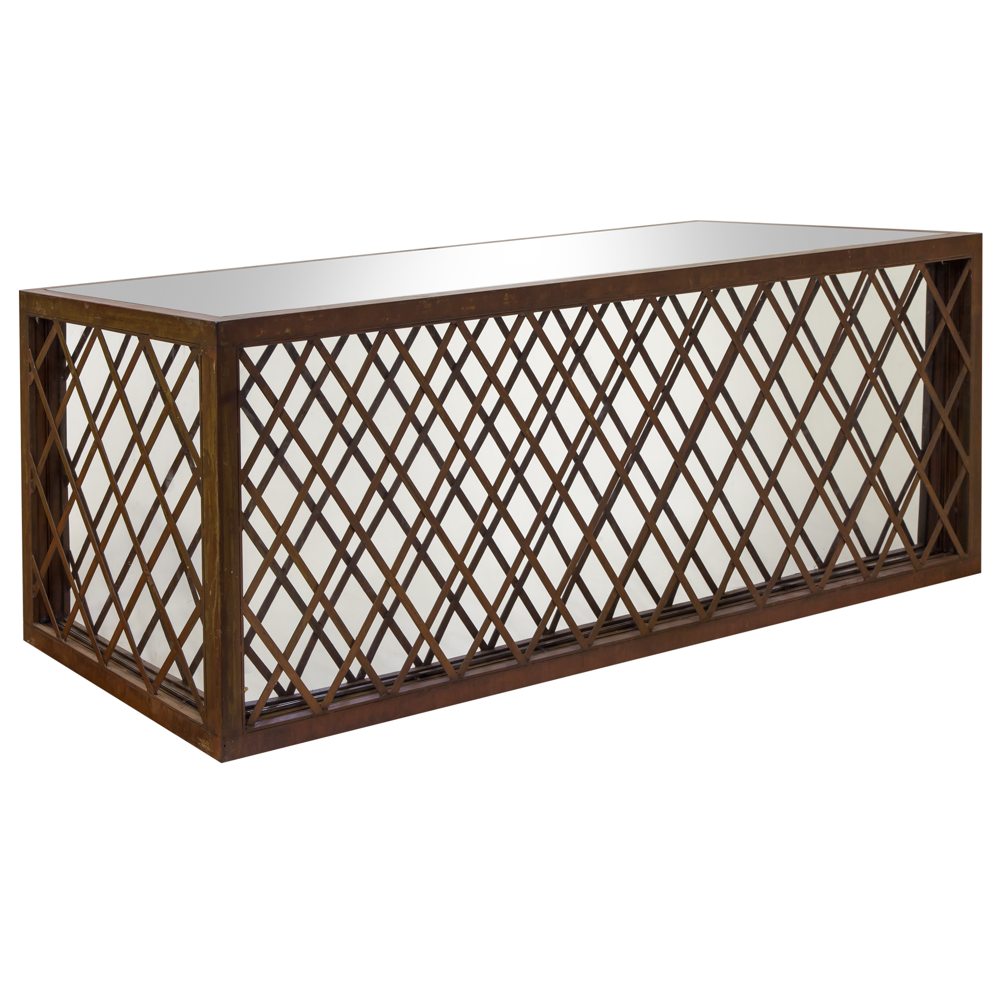 Balcão Bar Ferro Envelhecido Frente Treliça - 2,40 compr. x 0,80 larg. x 0,90h