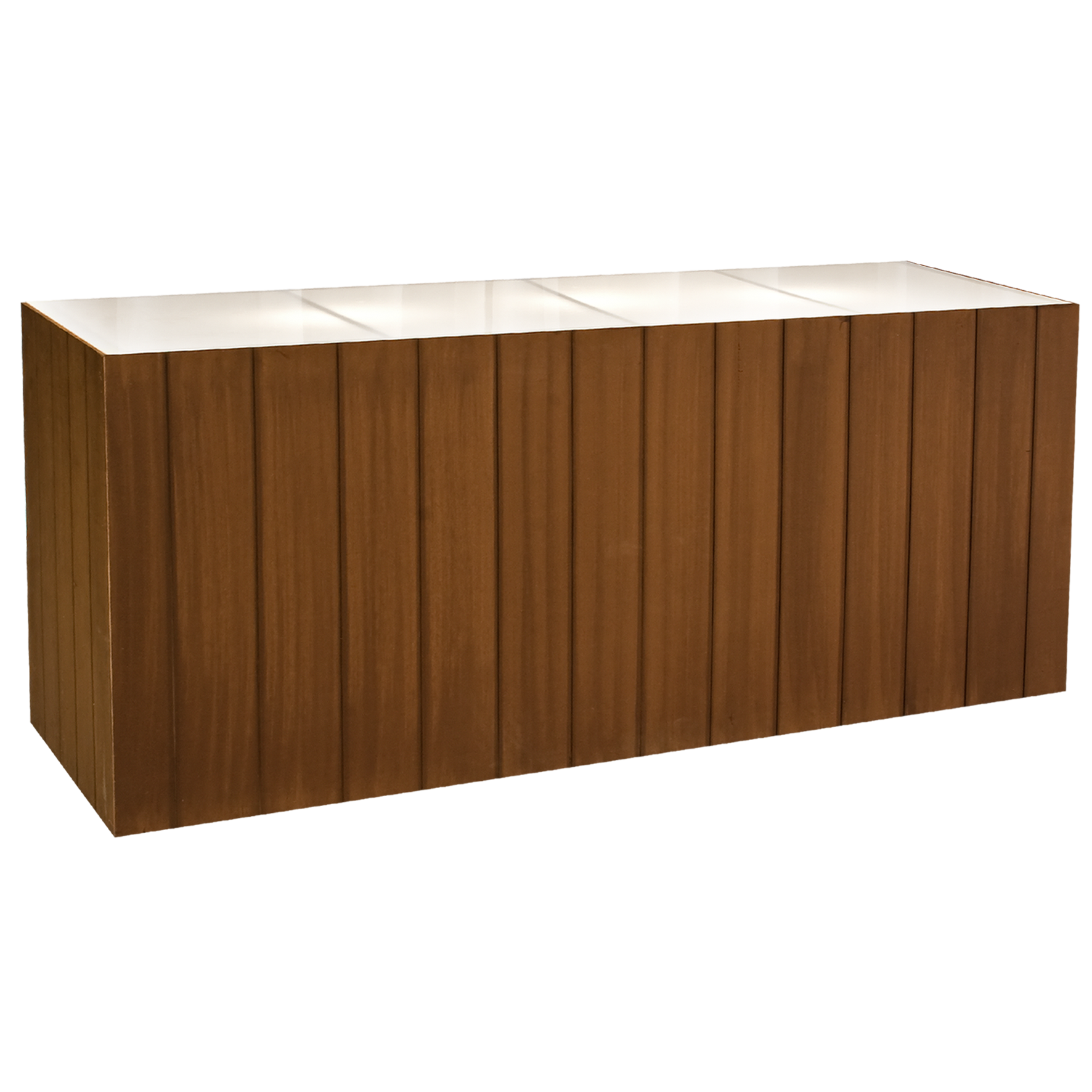 Balcão em Madeira Ripada com Tampo Acrílico Branco - 2,00 x 0,70 x 0,90h