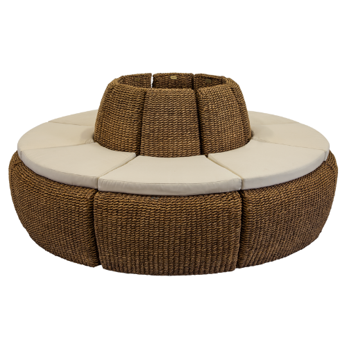 Banco Ilha Rattan com Assento Linho Fendi Claro - 2,00m diâmetro x 0,85h (furo central de 0,60m)