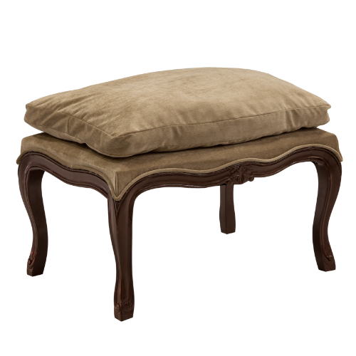 Banqueta Estilo Madeira Castanha Com Assento Veludo Andorra Bege - 0.70l X 0.42a X 0.50p