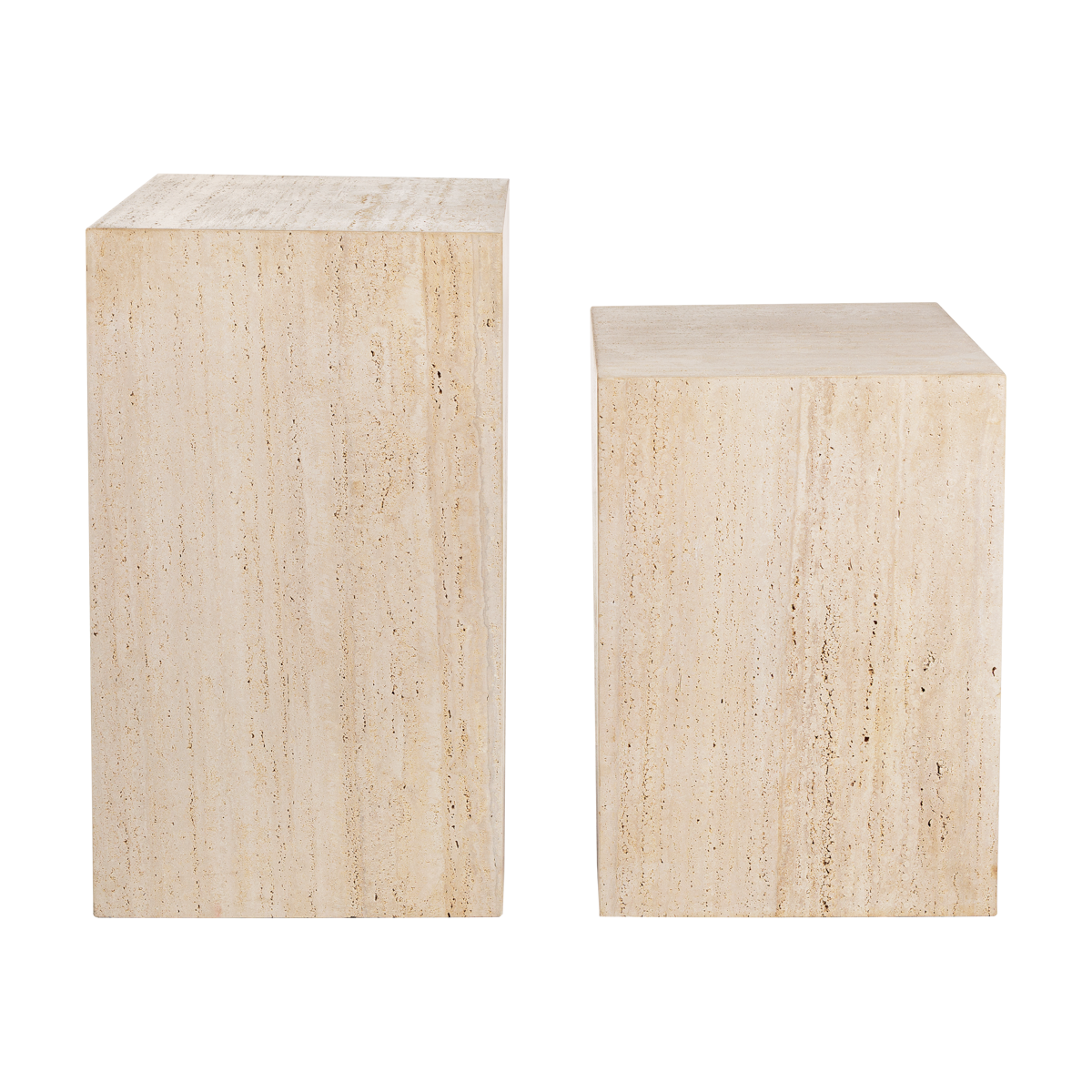 Base Cubo Mármore Travertino Bege 0,50 x 0,50 x 0,90h e 0,50 x 0,50 x 0,72h