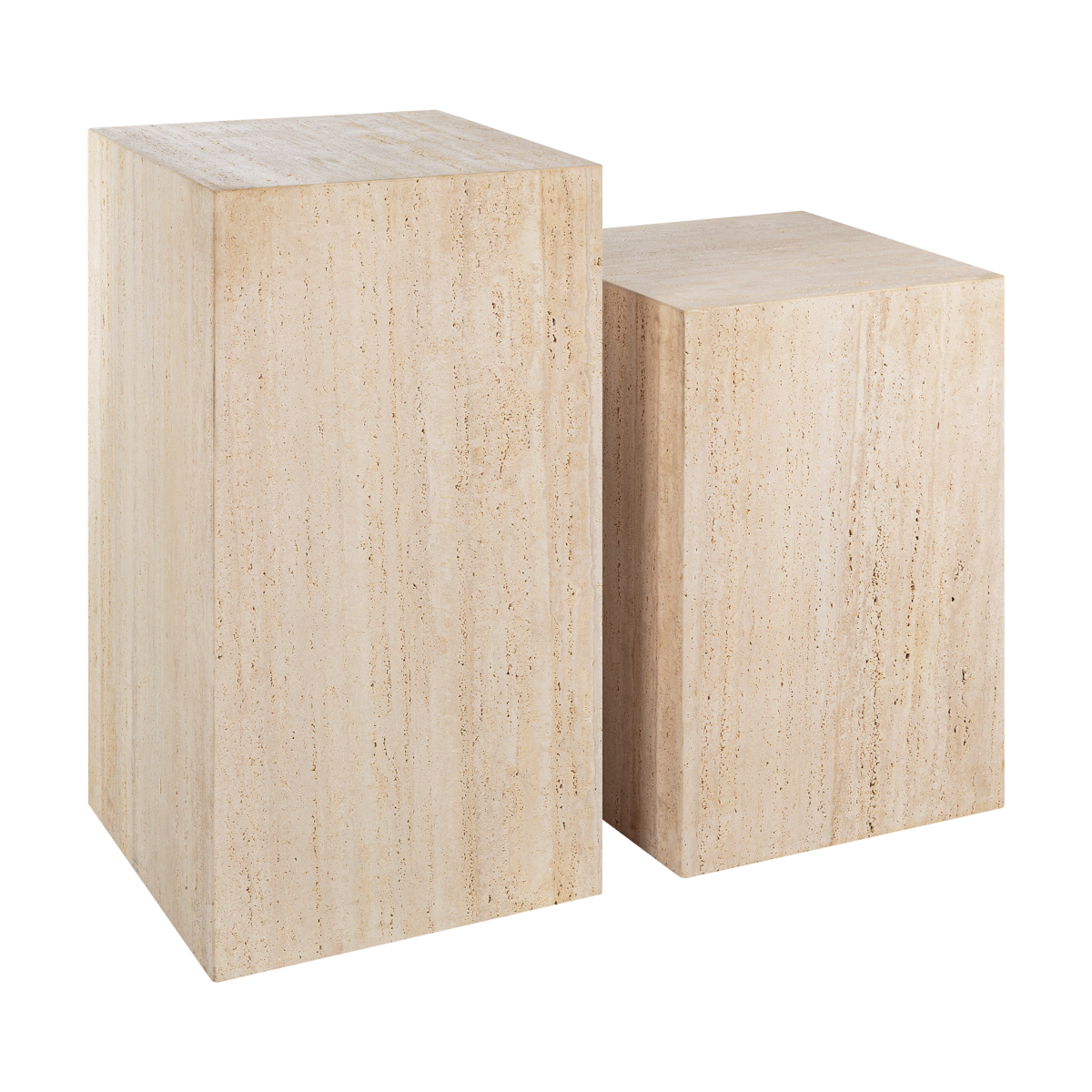 Base Cubo Mármore Travertino Bege 0,50 x 0,50 x 0,93h e 0,50 x 0,50 x 0,72h (2)