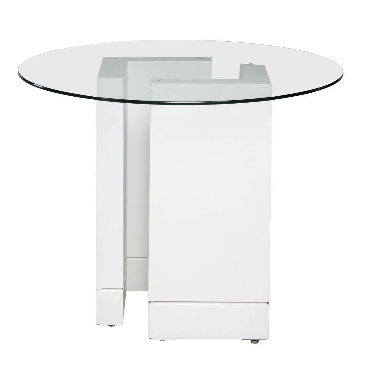 Base Elle Branca com Tampo de Vidro Transparente de 1,00 diâmetro