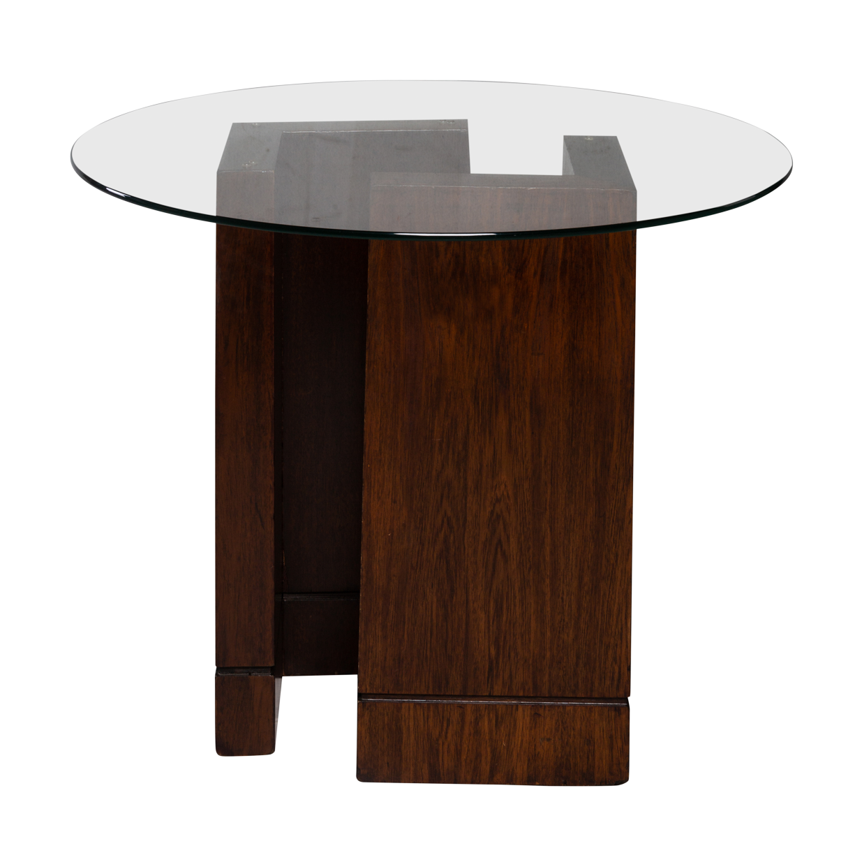 Base Elle Madeira Natural com Tampo de Vidro Transparente de 1,00 diâmetro