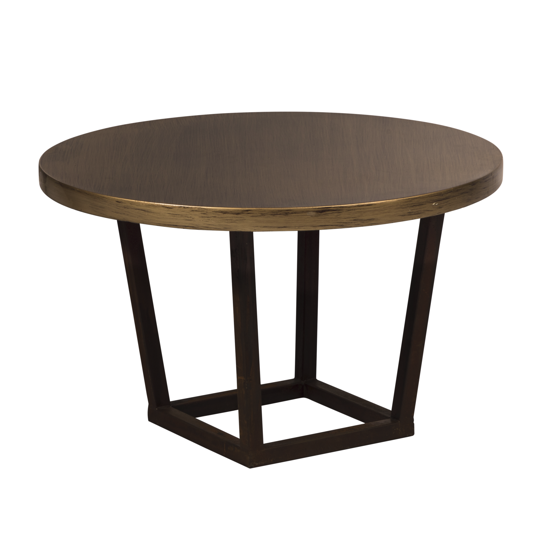 Base Trapézio Ferro Envelhecido com Tampo Madeira Natural - 0,65m diâmetro x 0,40h