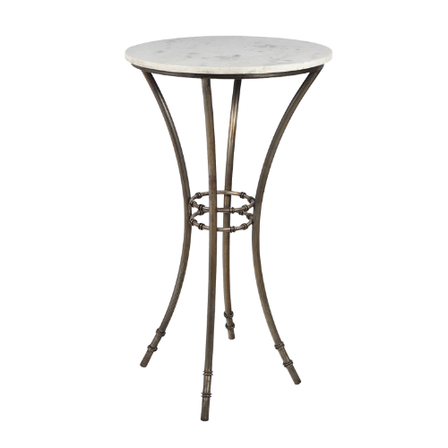 Bistrô Alta com Base Bambu Ferro Cinza e Tampo Mármore Branco - 0,65m diâmetro x 1,10h