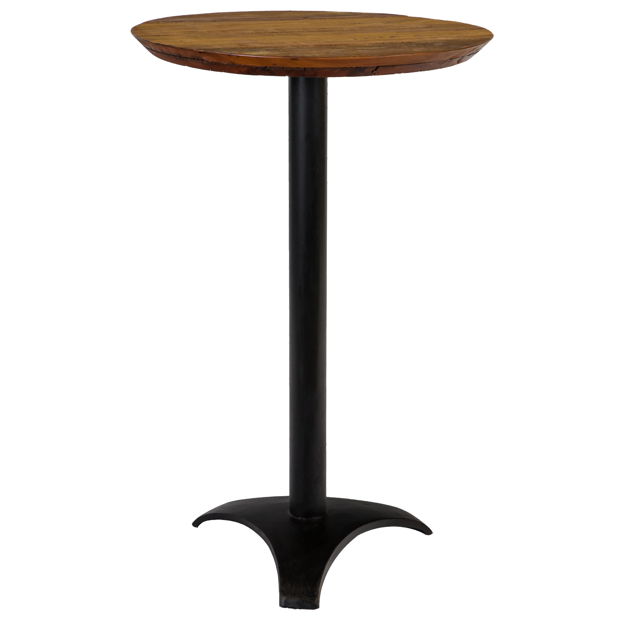 Bistrô Alta com Base Preta e Tampo Madeira de Demolição - 0,68m diâmetro x 1,10h