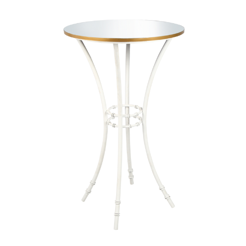 Bistrô Alto Base Bambu Branca com Tampo Espelho Friso Dourado - 0,65m diâmetro x 1,10h