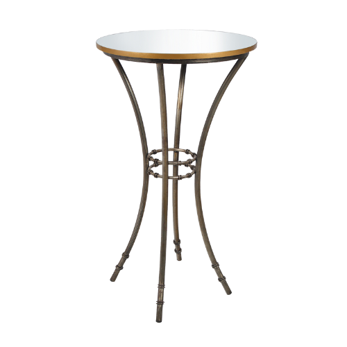 Bistrô Alto Base Bambu Ferro Cinza com Tampo Espelho Friso Dourado - 0,65m diâmetro x 1,10h