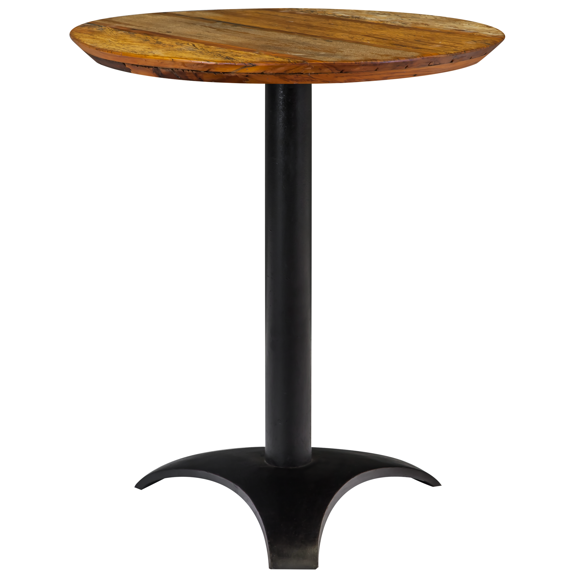 Bistrô Baixa com Base Preta e Tampo Madeira de Demolição - 0,68m diâmetro x 0,75h