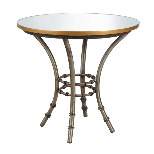 Bistrô Baixo Base Bambu Ferro Cinza com Tampo Espelho Friso Dourado - 0,65m diâmetro x 0,60h