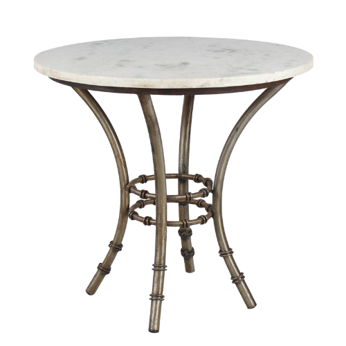 Bistrô Baixo Base Bambu Ferro Cinza com Tampo Mármore Branco - 0,65m diâmetro x 0,60h