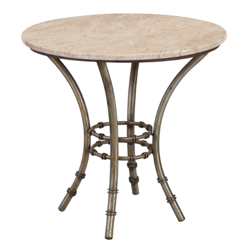 Bistrô Baixo Base Bambu Ferro Cinza com Tampo Mármore Travertino Bege - 0,60m diâmetro x 0,60h