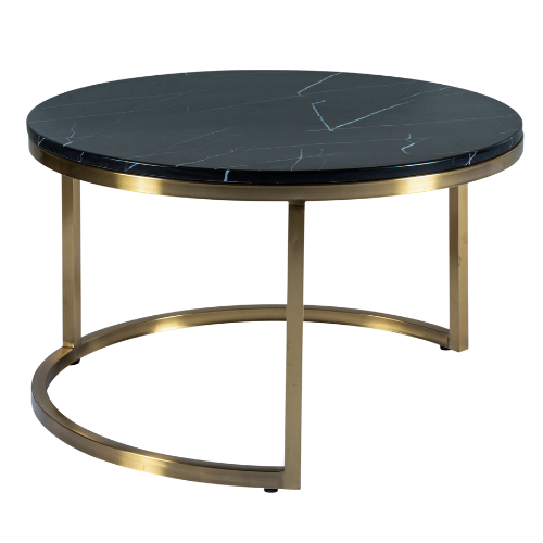 Mesa Centro Dubai Ouro Grande com Tampo Mármore Preto - 0,80m diâmetro x 0,43h