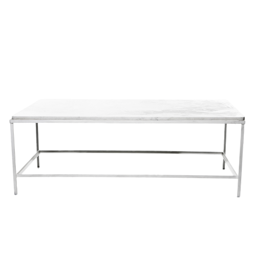 Mesa Centro Ferro Branco com Tampo Mármore Branco - 1,30 x 0,70 x 0,45h