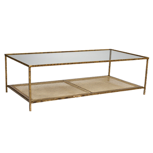 Mesa Centro Ferro Ouro Velho com Palha Inferior Ouro Velho - 1,30 x 0,70 x 0,45h