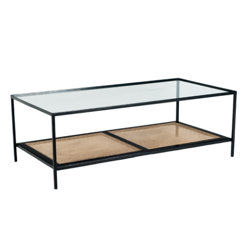 Mesa Centro Ferro Preto com Palha Inferior Preta - 1,30 x 0,70 x 0,45h