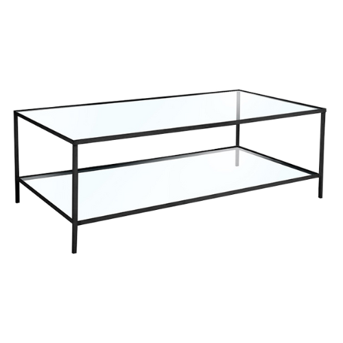 Mesa Centro Ferro Preto com Vidro - 1,30 x 0,70 x 0,45h