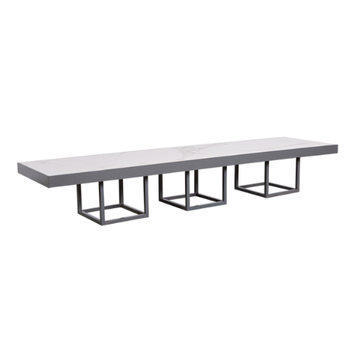 Mesa Centro Tampo Laca com Mármore Mesclado Branco e Base Aresta Mini - 2,38 x 0,61 x 0,38h