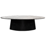 Mesa Design Oval com Base Preta e Tampo Espelho