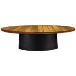 Mesa Design Oval com Base Preta e Tampo em Madeira de Demolição