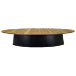 Mesa Design Oval com Base Preta e Tampo em Madeira de Demolição