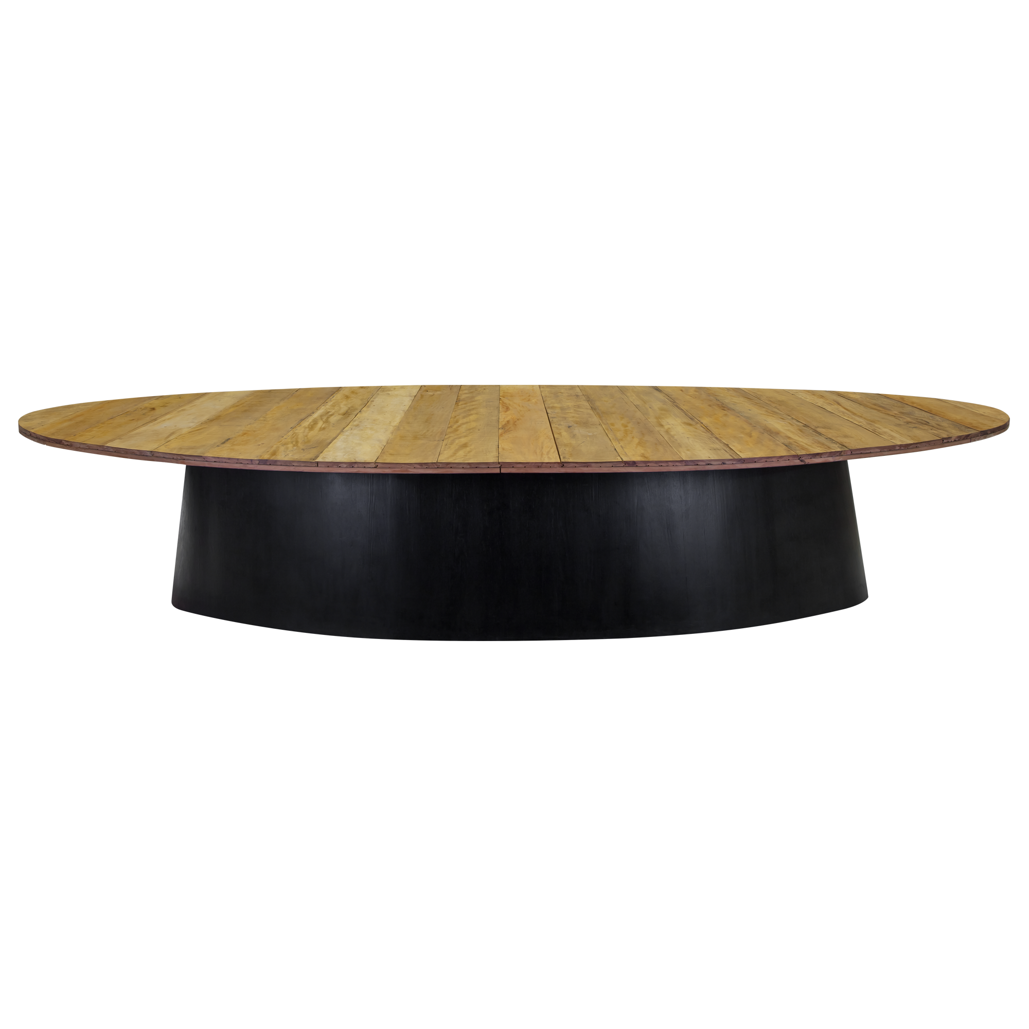 Mesa Design Oval com Tampo Madeira Demolição - 4,10 compr. x 1,90 larg. x 0,75h