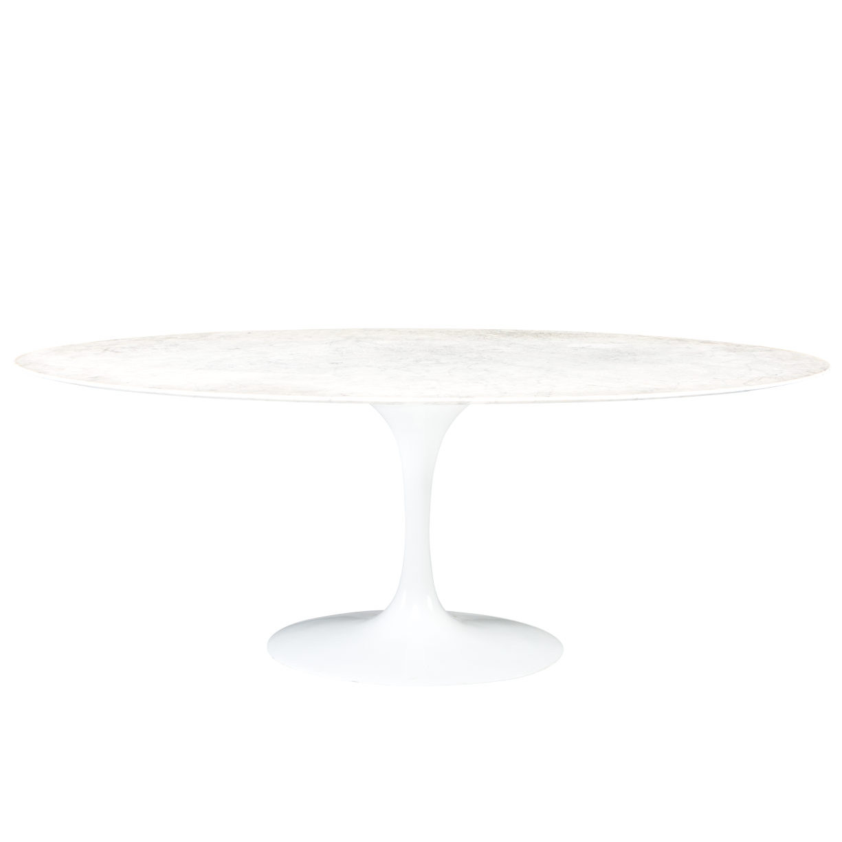 Mesa Jantar Saarinen Branca com Tampo Oval em Mármore Branco - 1,98 x 1,22 x 0,75h
