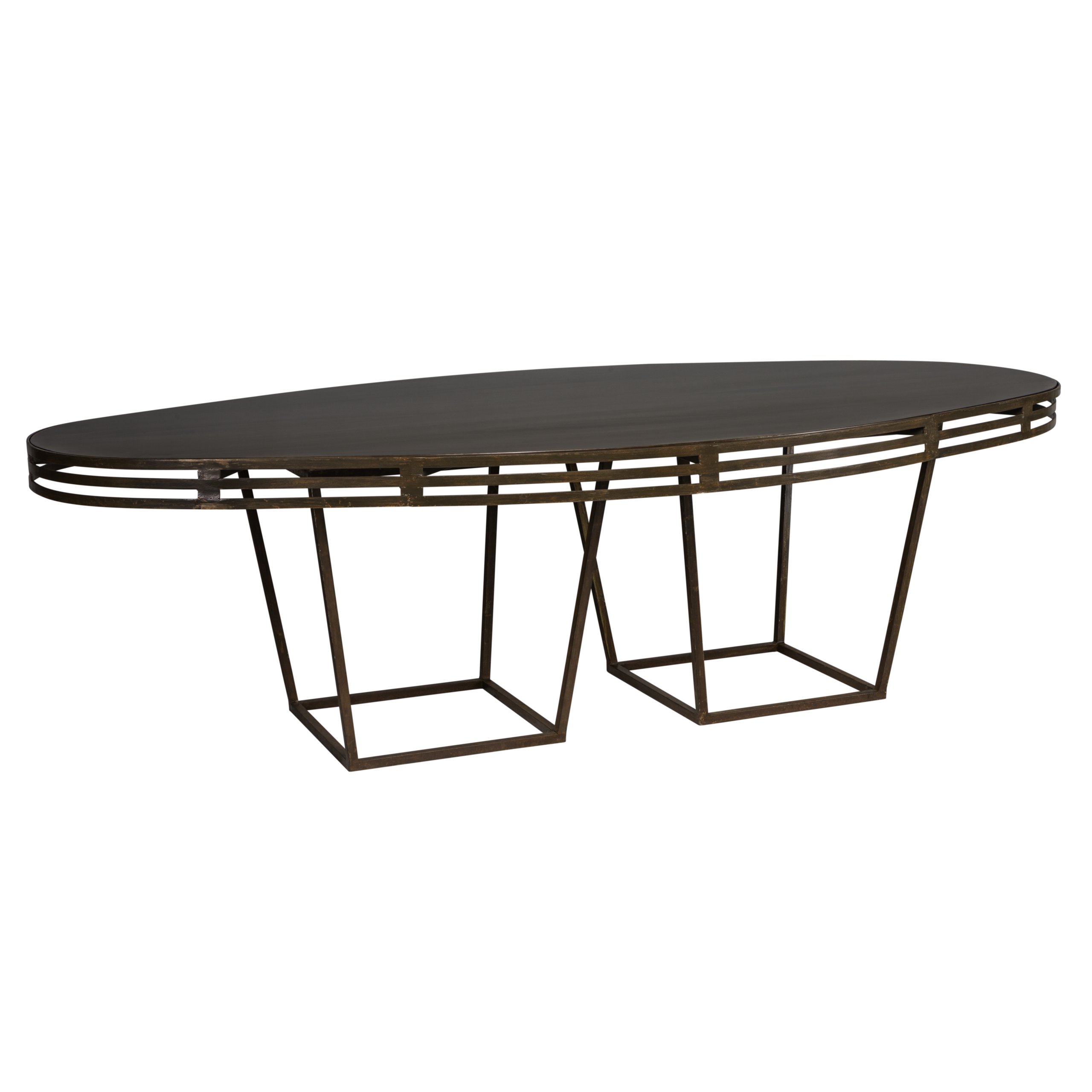 Mesa Oval Laca com Base de Ferro Trapézio - 2,75 x 1,37