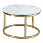 Mesa Dubai Centro Ouro com Tampo Mármore Branco - Pequena