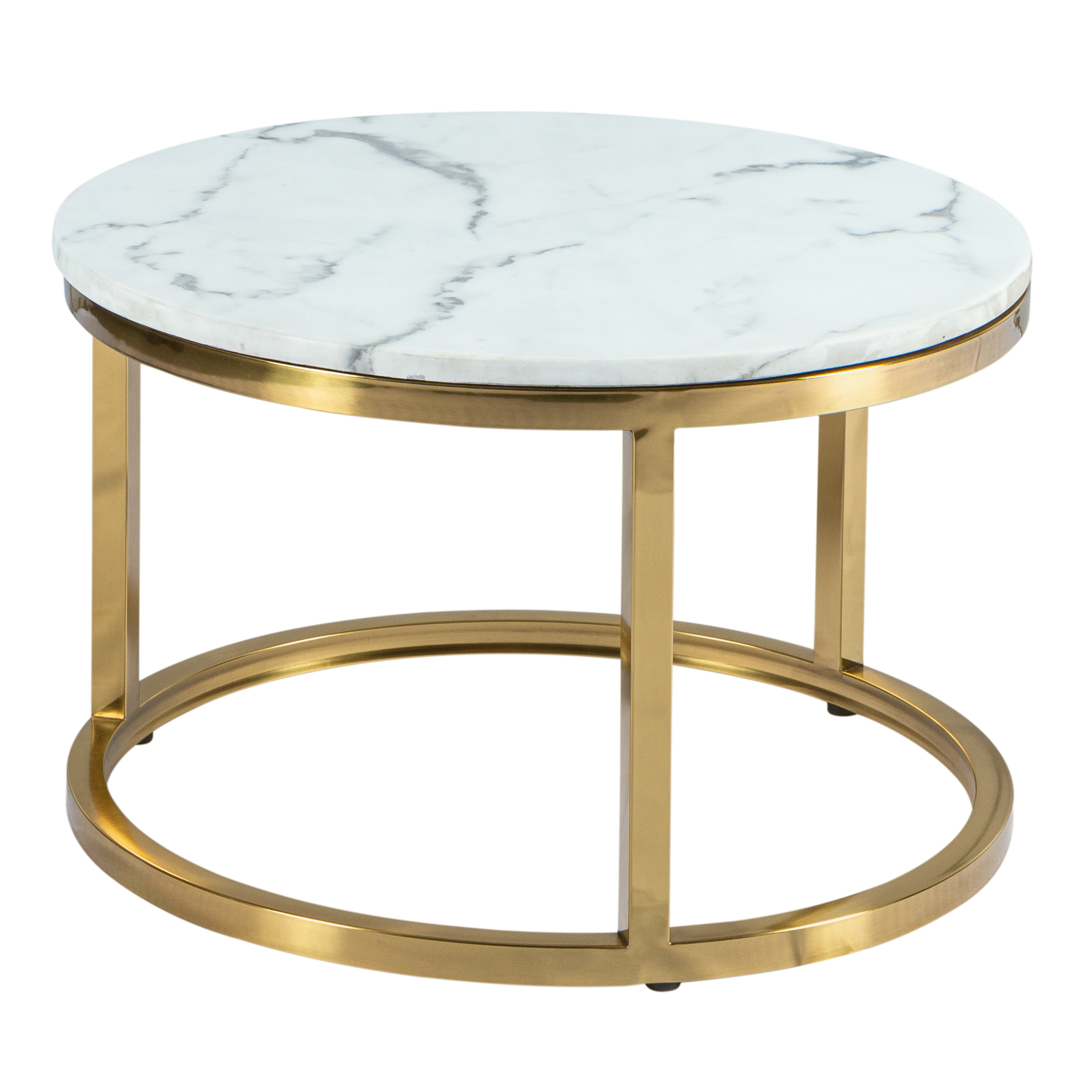 Mesa de Centro Dubai Ouro com Tampo de Mármore Branco - 0,60 diâmetro x 0,43h