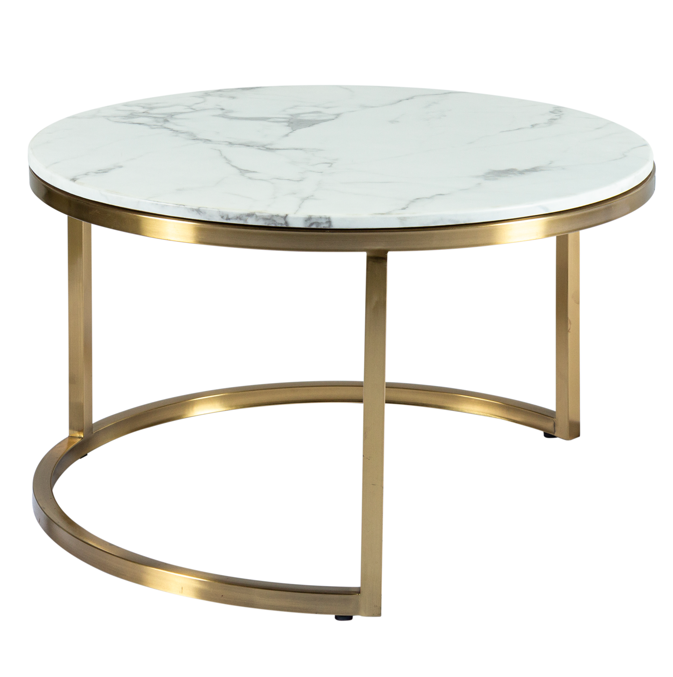 Mesa de Centro Dubai Ouro com Tampo de Mármore Branco - 0,80 diâmetro x 0,43h