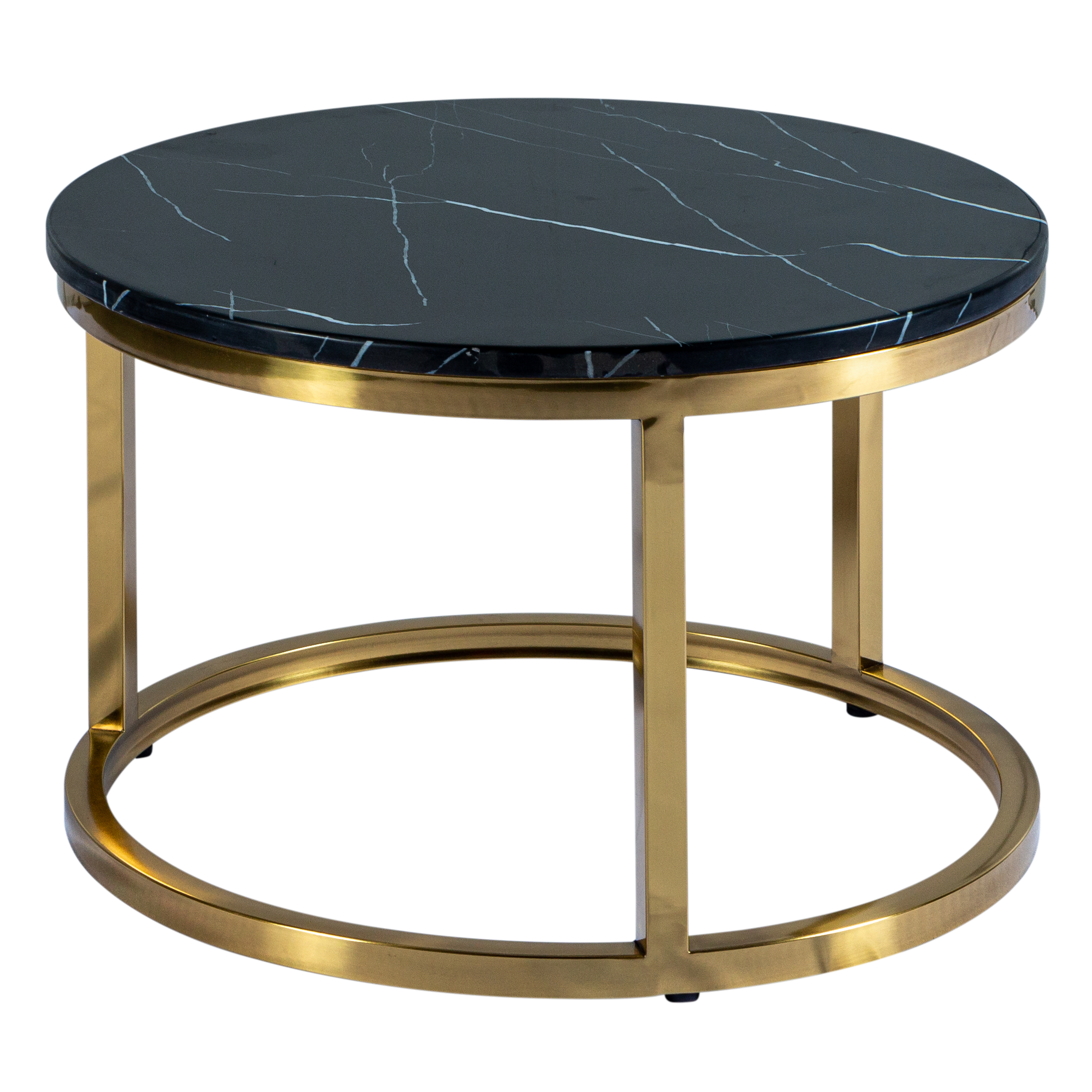 Mesa de Centro Dubai Ouro com Tampo de Mármore Preto - 0,60 diâmetro x 0,43h